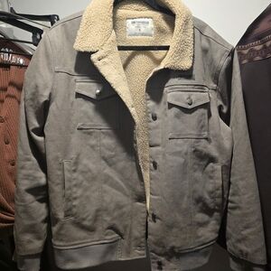Men's Gray Sherpa-Lined Bomber Jacket